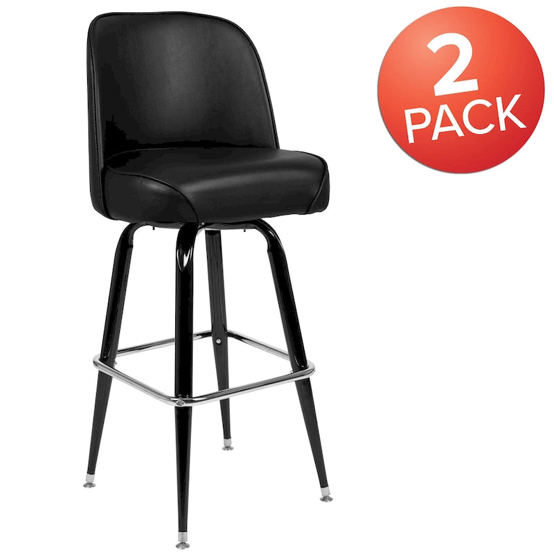2 Pack Metal Barstool with Swivel Vinyl Upholstered Bucket Seat and Footrest - 18.5D x 18.5W x 42.5H