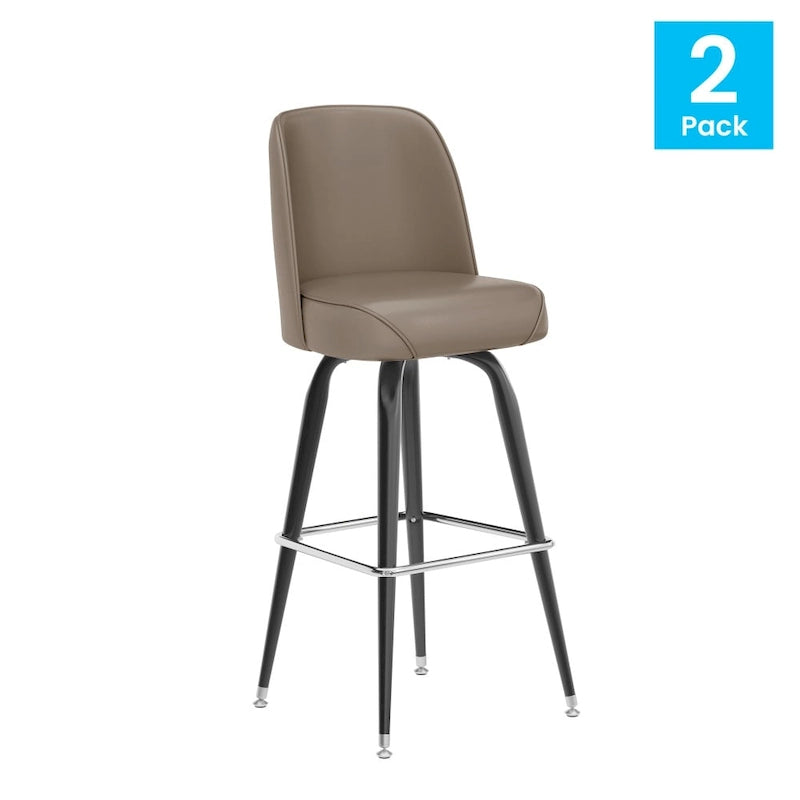 2 Pack Metal Barstool with Swivel Vinyl Upholstered Bucket Seat and Footrest - 18.5D x 18.5W x 42.5H
