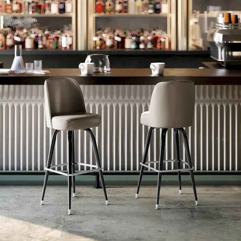 2 Pack Metal Barstool with Swivel Vinyl Upholstered Bucket Seat and Footrest - 18.5D x 18.5W x 42.5H