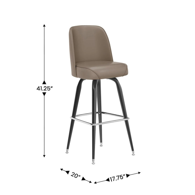 2 Pack Metal Barstool with Swivel Vinyl Upholstered Bucket Seat and Footrest - 18.5D x 18.5W x 42.5H