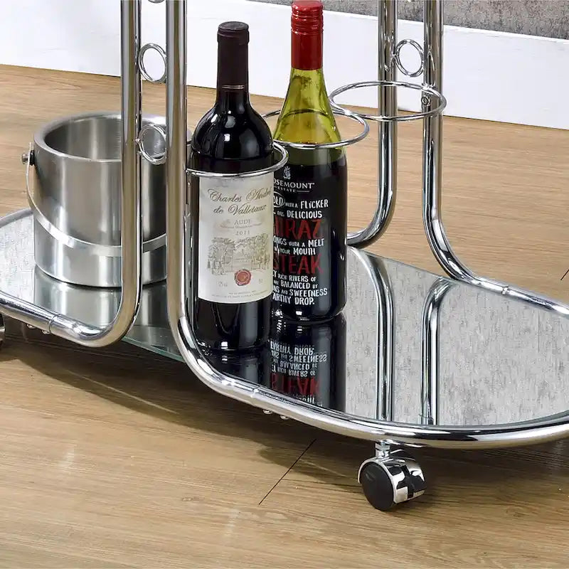 Daxton Modern Chrome Glass Top Serving Cart with Casters by Furniture of America