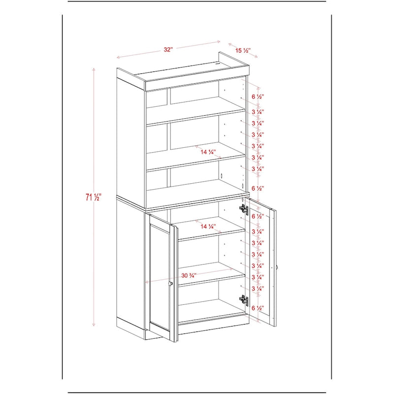 100% Solid Wood 32 Kitchen Pantry Cabinet with 2 Doors by Palace Imports