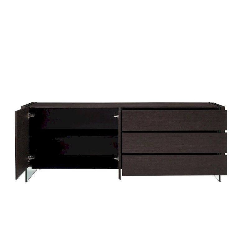 IL VETRO buffet-server in high gloss white lacquer with clear glass.
