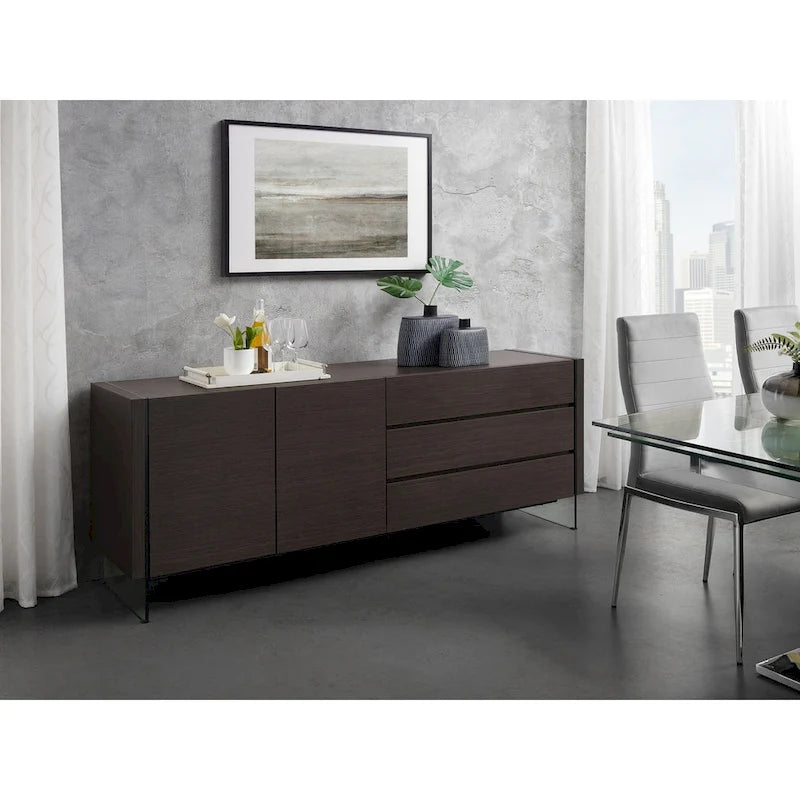 IL VETRO buffet-server in high gloss white lacquer with clear glass.