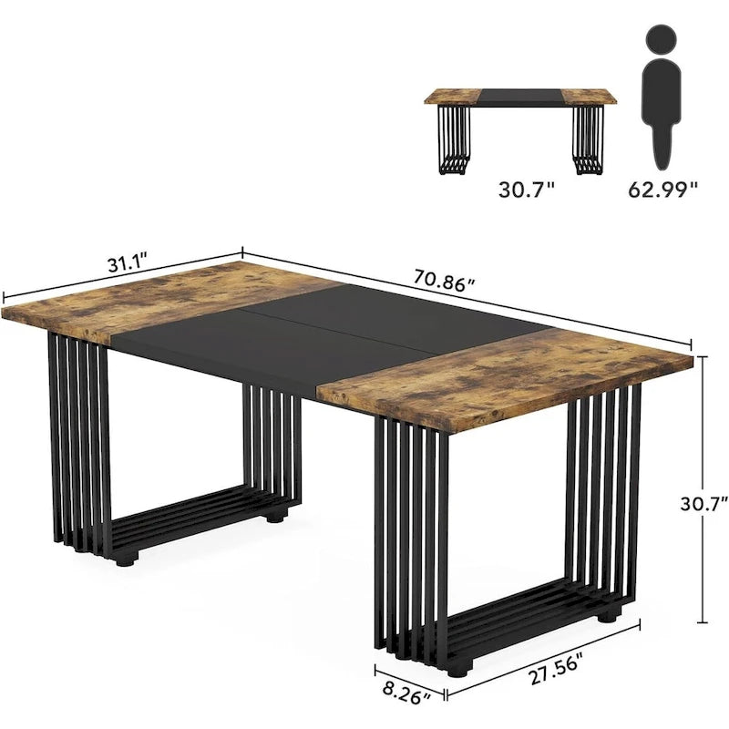 Modern Dining Table for 6-8 People, 70.8 Inch Long White Dining Room