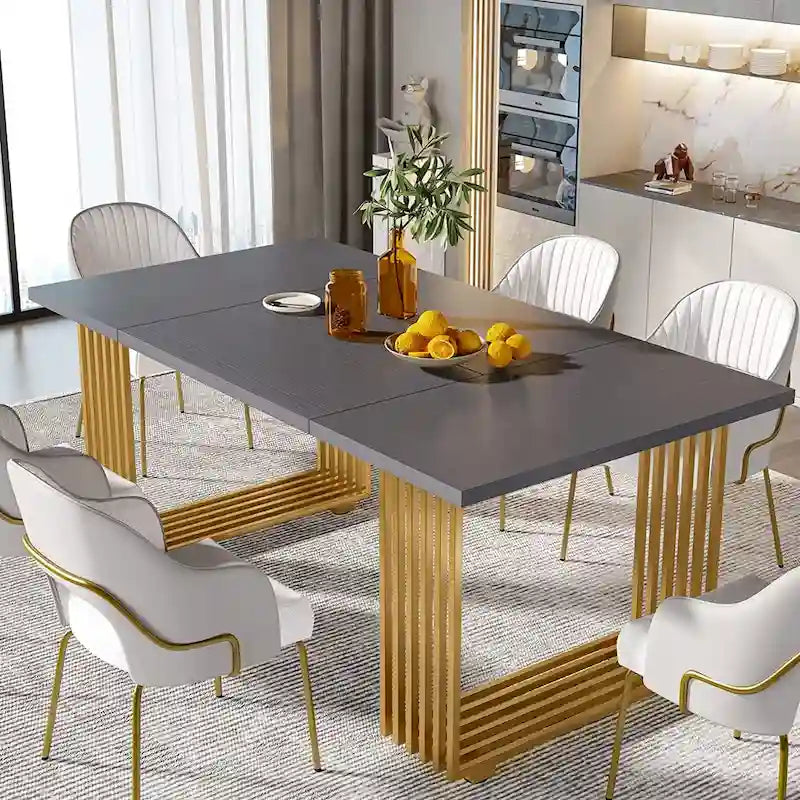 Modern Dining Table for 6-8 People, 70.8 Inch Long White Dining Room