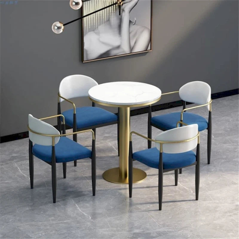 Modern Dining Chairs with Velvet Accent, Arm Chairs with PU Leather Back Pull and Metal Leg