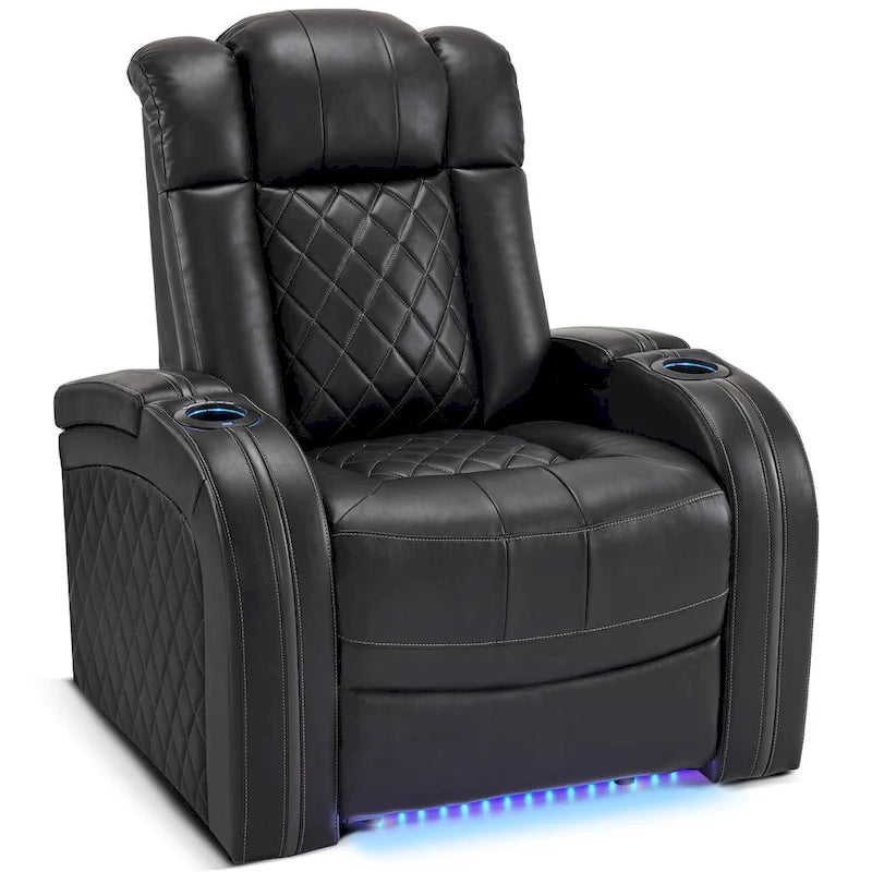 MCombo Power Recliner Chair with Adjustable Headrest, Dual Motor Home Theater Seating with USB Port, Breathable Leather HTS411