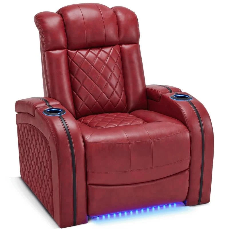 MCombo Power Recliner Chair with Adjustable Headrest, Dual Motor Home Theater Seating with USB Port, Breathable Leather HTS411