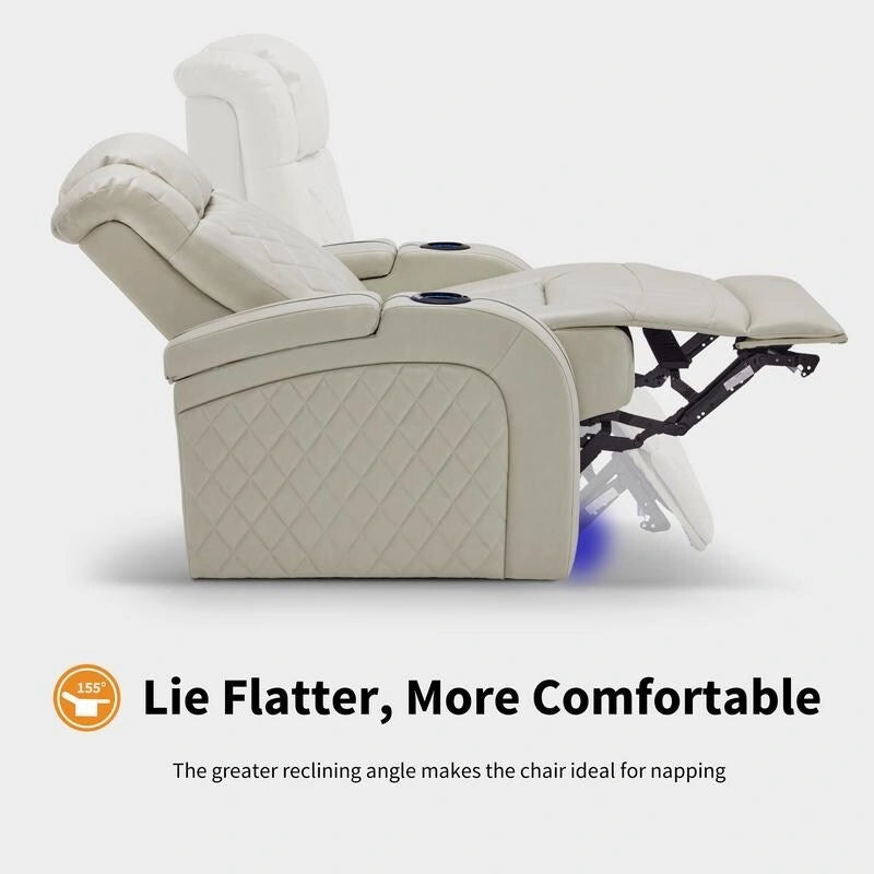 MCombo Power Recliner Chair with Adjustable Headrest, Dual Motor Home Theater Seating with USB Port, Breathable Leather HTS411