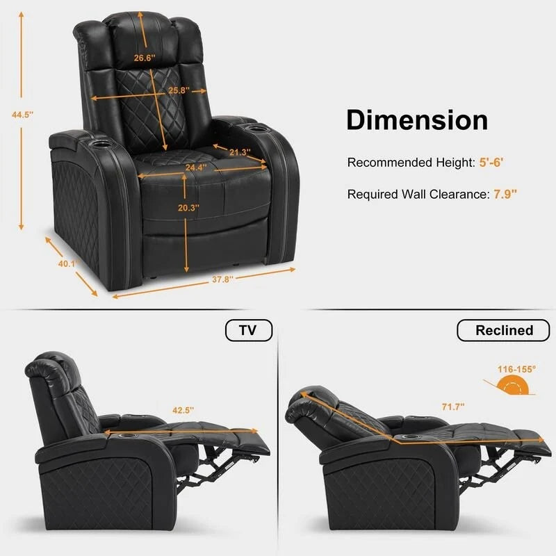 MCombo Power Recliner Chair with Adjustable Headrest, Dual Motor Home Theater Seating with USB Port, Breathable Leather HTS411