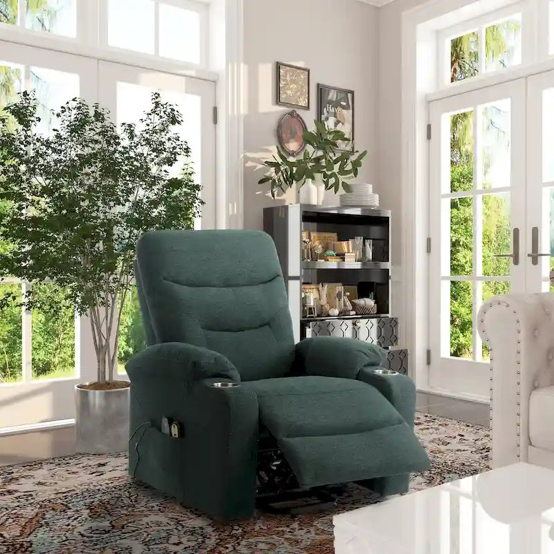 Clihome Soft Upholstered Electric Massage Recliner with Cup Holder