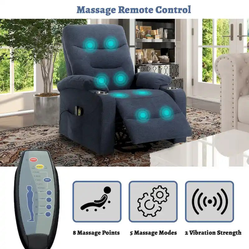 Clihome Soft Upholstered Electric Massage Recliner with Cup Holder