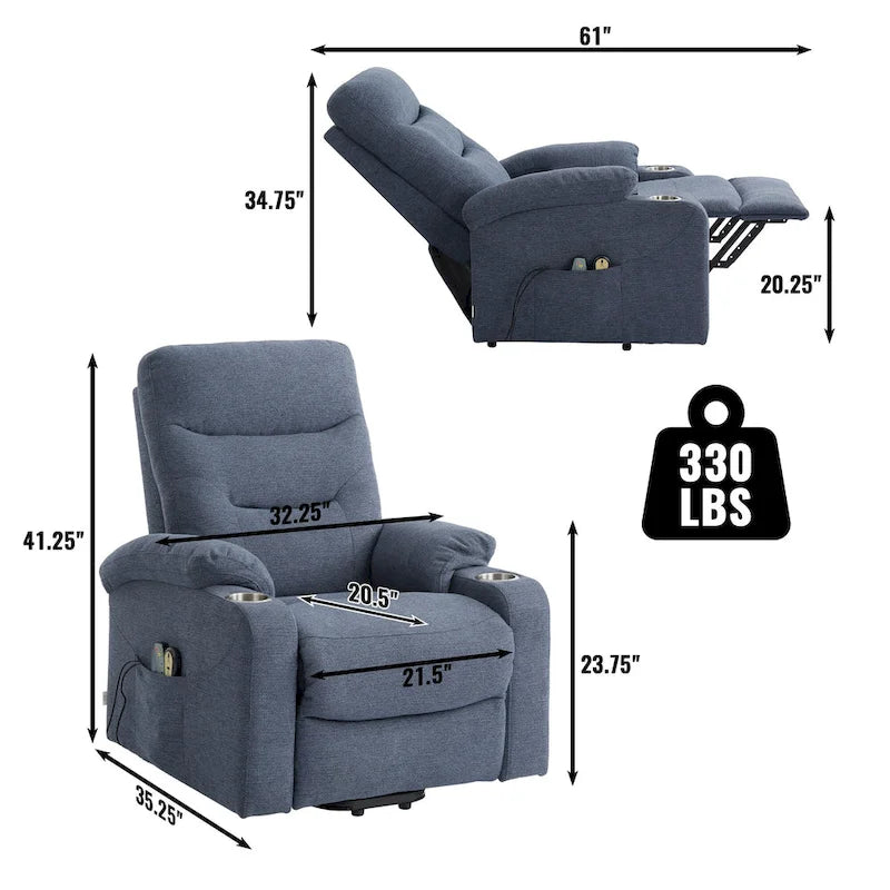 Clihome Soft Upholstered Electric Massage Recliner with Cup Holder