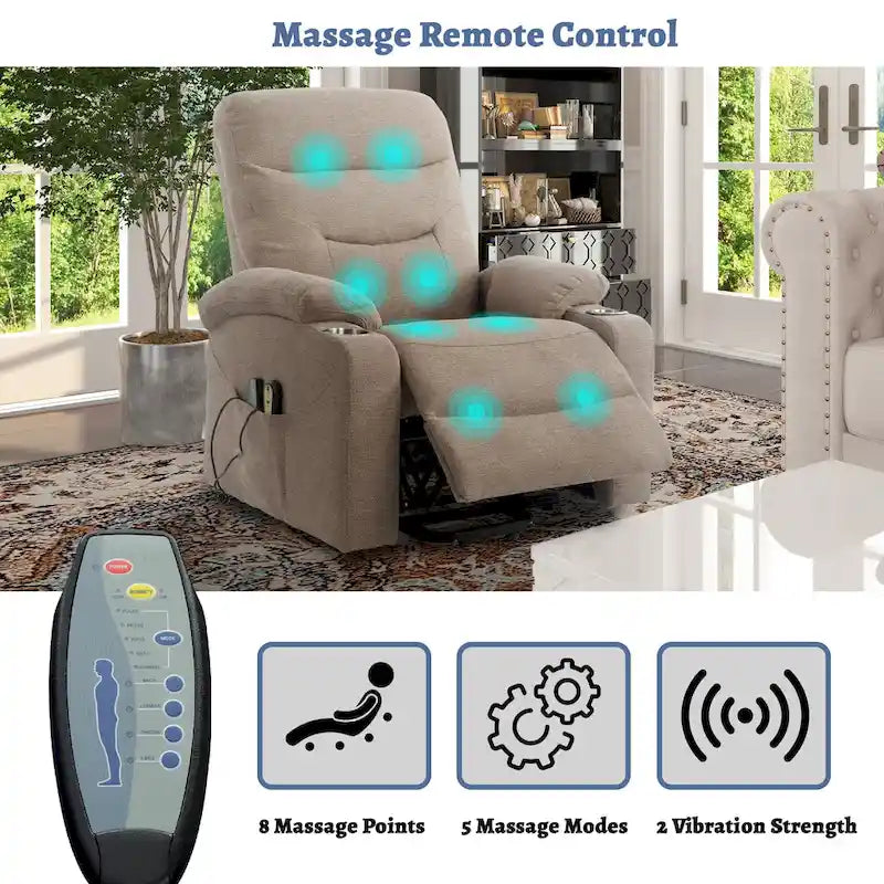 Clihome Soft Upholstered Electric Massage Recliner with Cup Holder