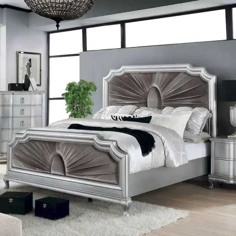 Furniture of America Maza Glam Silver Solid Wood Panel Bed