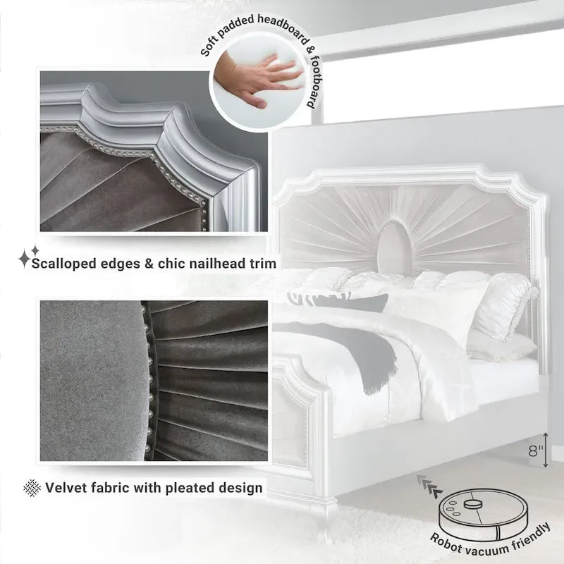 Furniture of America Maza Glam Silver Solid Wood Panel Bed