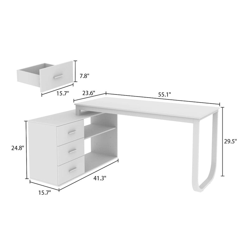 Timechee 55-inch L Shaped Office Computer Desk w/ Drawers