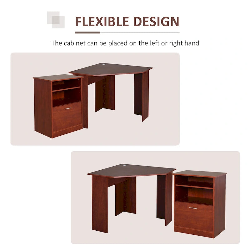 HOMCOM Computer Desk with Printer Cabinet, L-Shaped Corner Desk with Storage, Study PC Workstation for Home Office