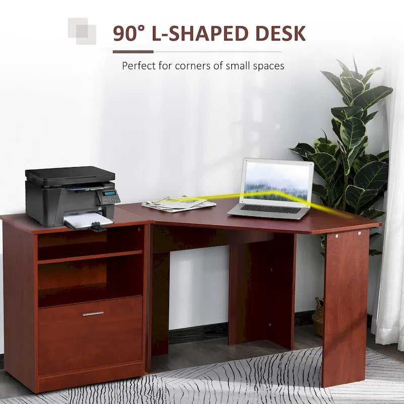 HOMCOM Computer Desk with Printer Cabinet, L-Shaped Corner Desk with Storage, Study PC Workstation for Home Office