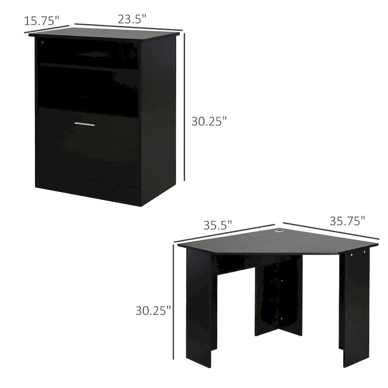 HOMCOM Computer Desk with Printer Cabinet, L-Shaped Corner Desk with Storage, Study PC Workstation for Home Office