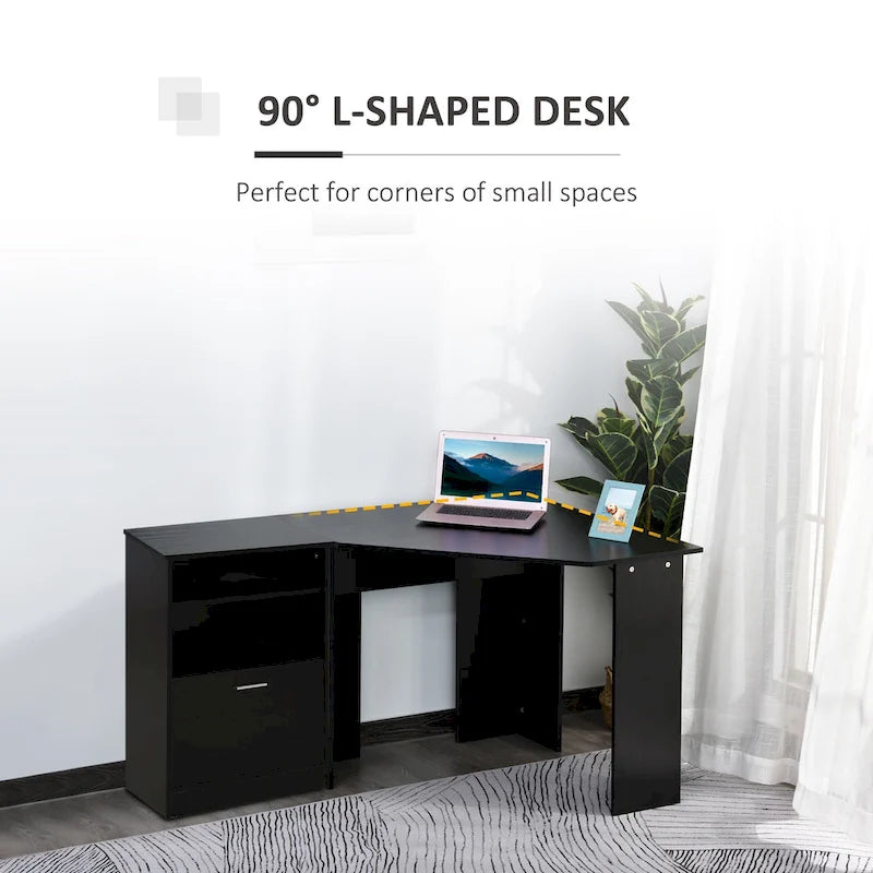 HOMCOM Computer Desk with Printer Cabinet, L-Shaped Corner Desk with Storage, Study PC Workstation for Home Office