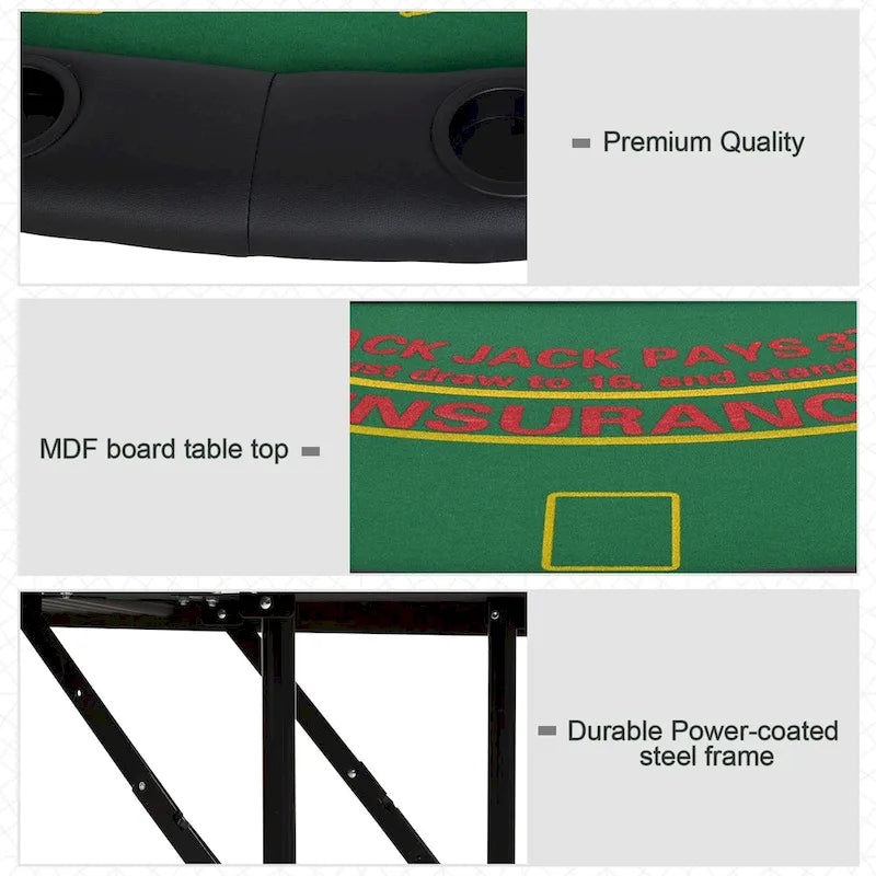 HomCom 72 7 Player Foldable Half Poker Table - Blue/Black