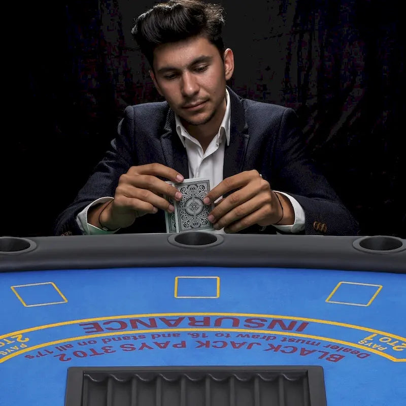HomCom 72 7 Player Foldable Half Poker Table - Blue/Black