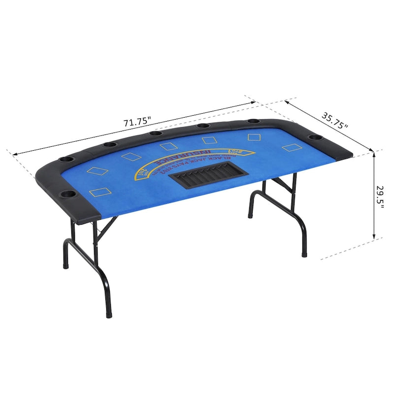HomCom 72 7 Player Foldable Half Poker Table - Blue/Black