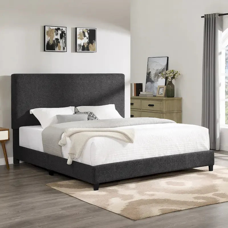 Bridgevine Home Tall Dark Grey Upholstered Panel Platform Bed