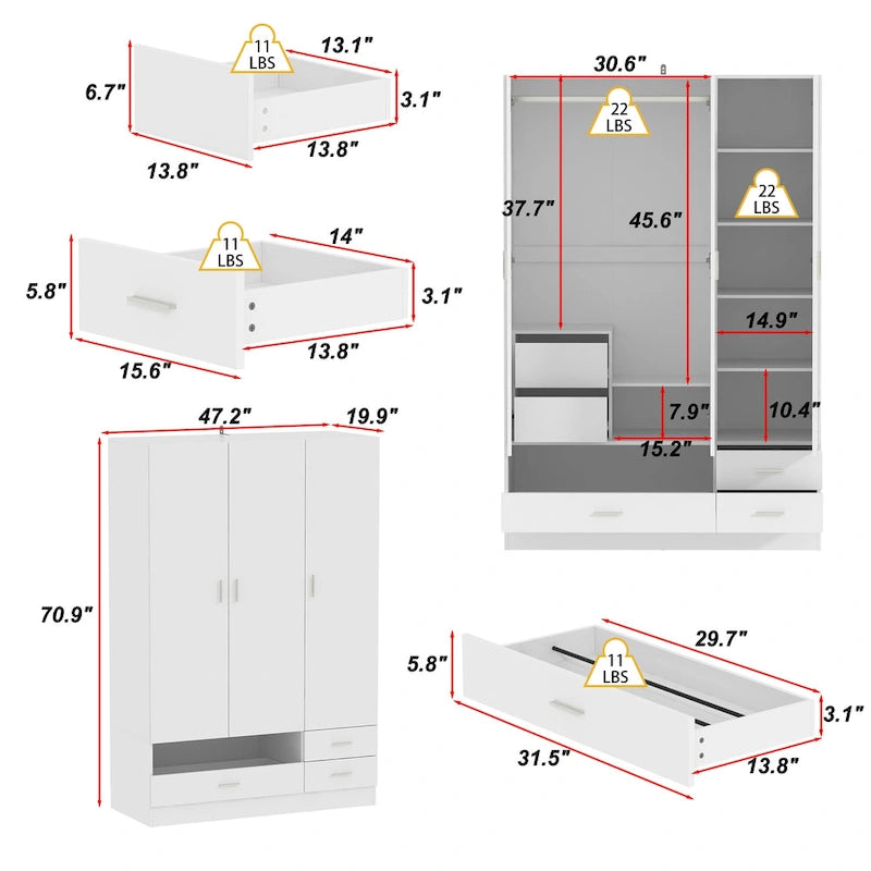 Wardrobe & Desk Ensemble - Space-Saving Bedroom Set Make Vanity Table