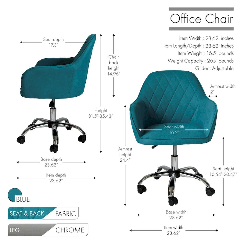 Porthos Home Noa Home Office Desk Chair, Fabric And Roller Wheels