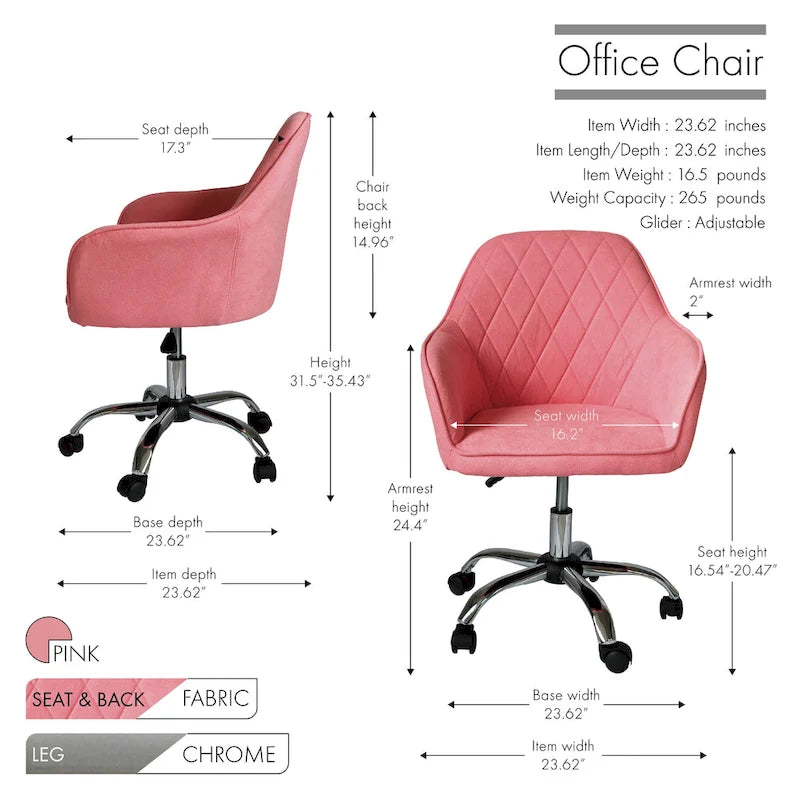 Porthos Home Noa Home Office Desk Chair, Fabric And Roller Wheels
