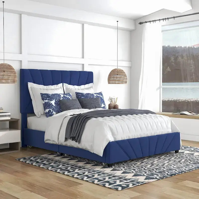 Rhiv Art Deco Upholstered 4-drawer Storage Bed by Furniture of America