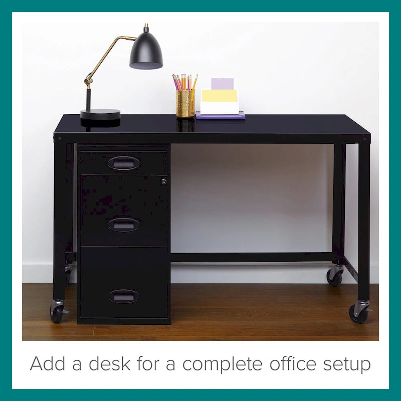 Space Solutions 18in. Deep 3 Drawer Metal Organizer File Cabinet with Pencil Drawer, Black
