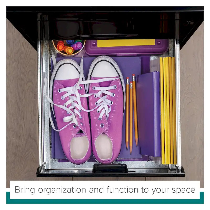 Space Solutions 18in. Deep 3 Drawer Metal Organizer File Cabinet with Pencil Drawer, Black