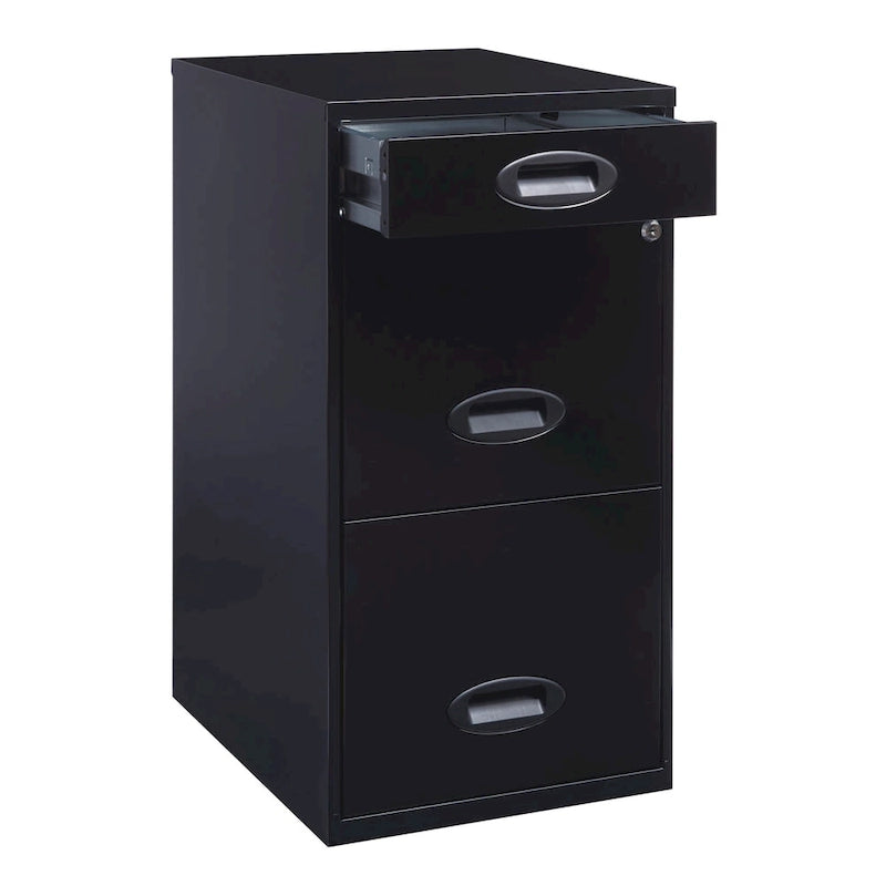 Space Solutions 18in. Deep 3 Drawer Metal Organizer File Cabinet with Pencil Drawer, Black