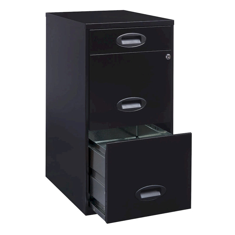 Space Solutions 18in. Deep 3 Drawer Metal Organizer File Cabinet with Pencil Drawer, Black