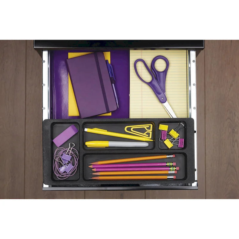 Space Solutions 18in. Deep 3 Drawer Metal Organizer File Cabinet with Pencil Drawer, Black
