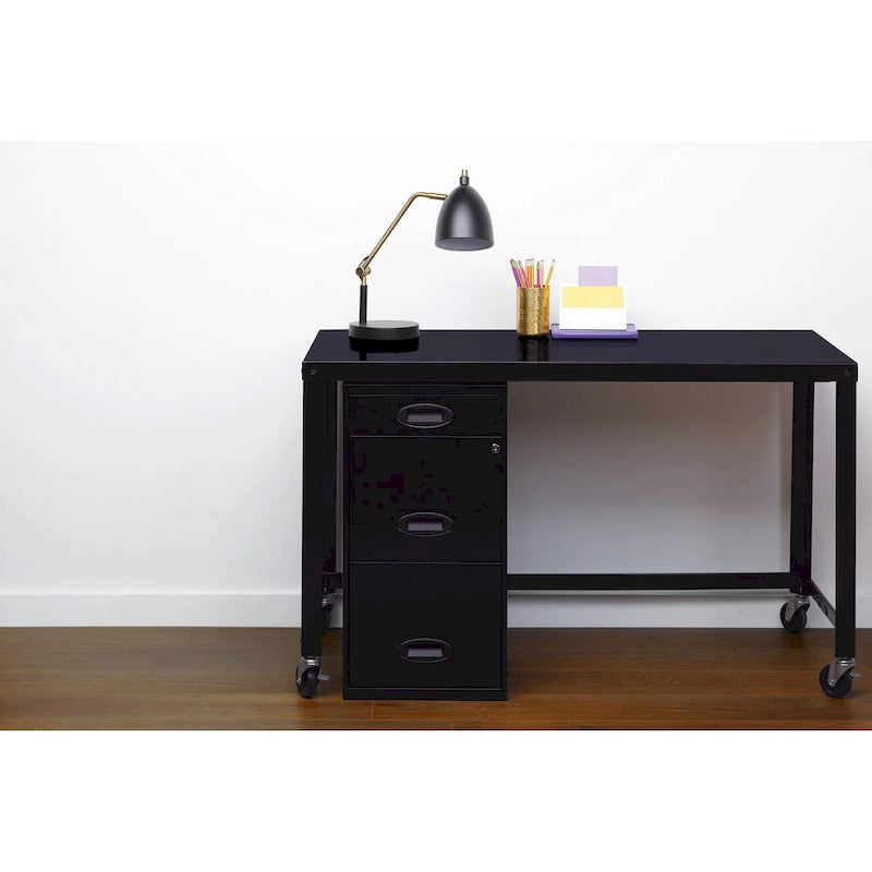 Space Solutions 18in. Deep 3 Drawer Metal Organizer File Cabinet with Pencil Drawer, Black