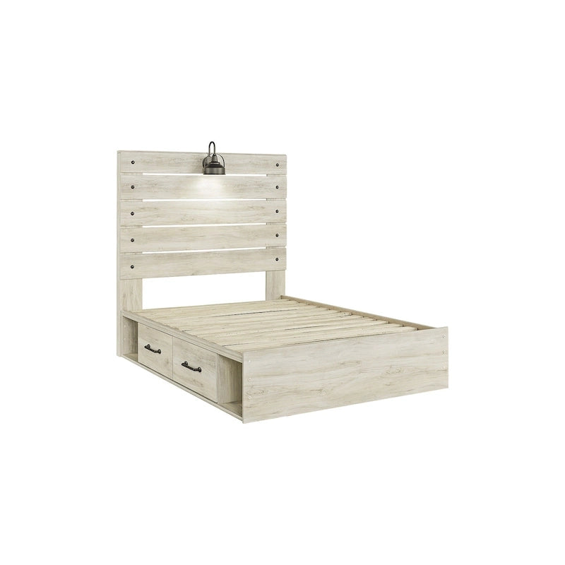 Cambeck Whitewash Panel Bed With 2 Under Bed Storage Drawers