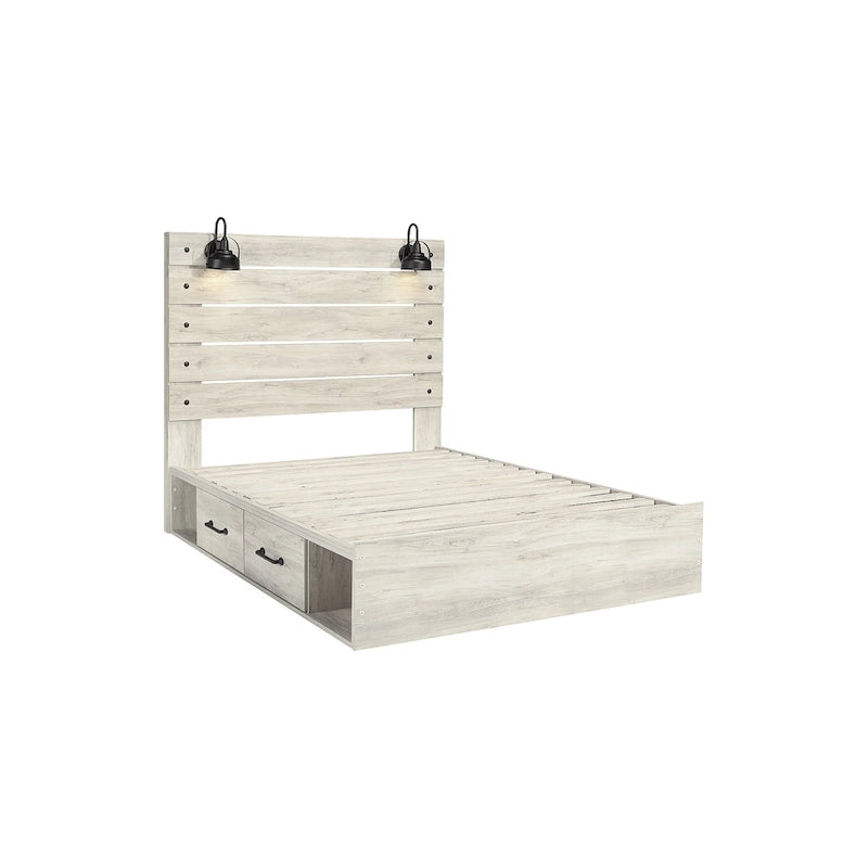 Cambeck Whitewash Panel Bed With 2 Under Bed Storage Drawers