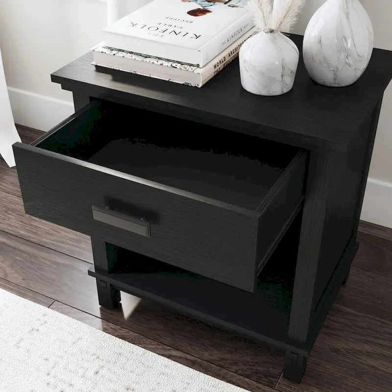 Homestyles Oak Park Black Wood Nightstand