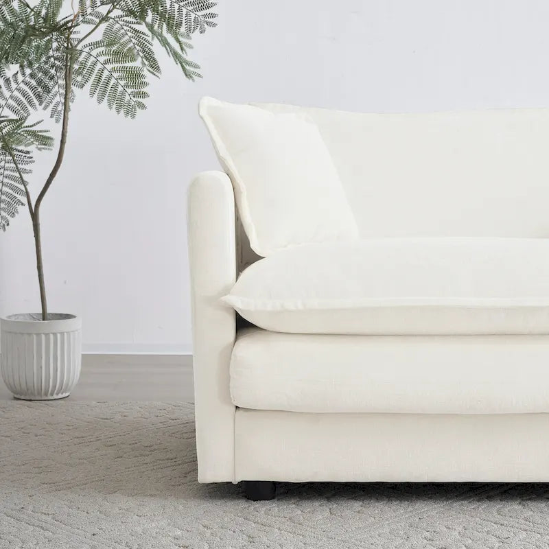 Comfy Deep Single Seat Sofa Upholstered Reading Armchair Living Room Chair White Chenille Fabric , 1 Toss Pillow