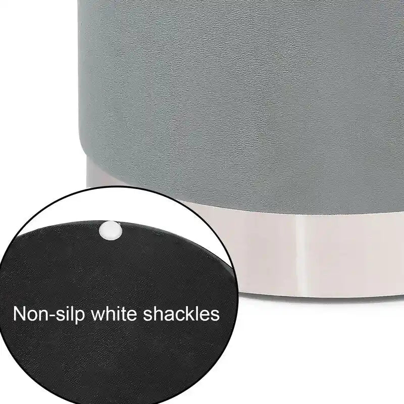 Adeco Vanity Upholstered Round Velvet Ottoman Footstool Silver Trim
