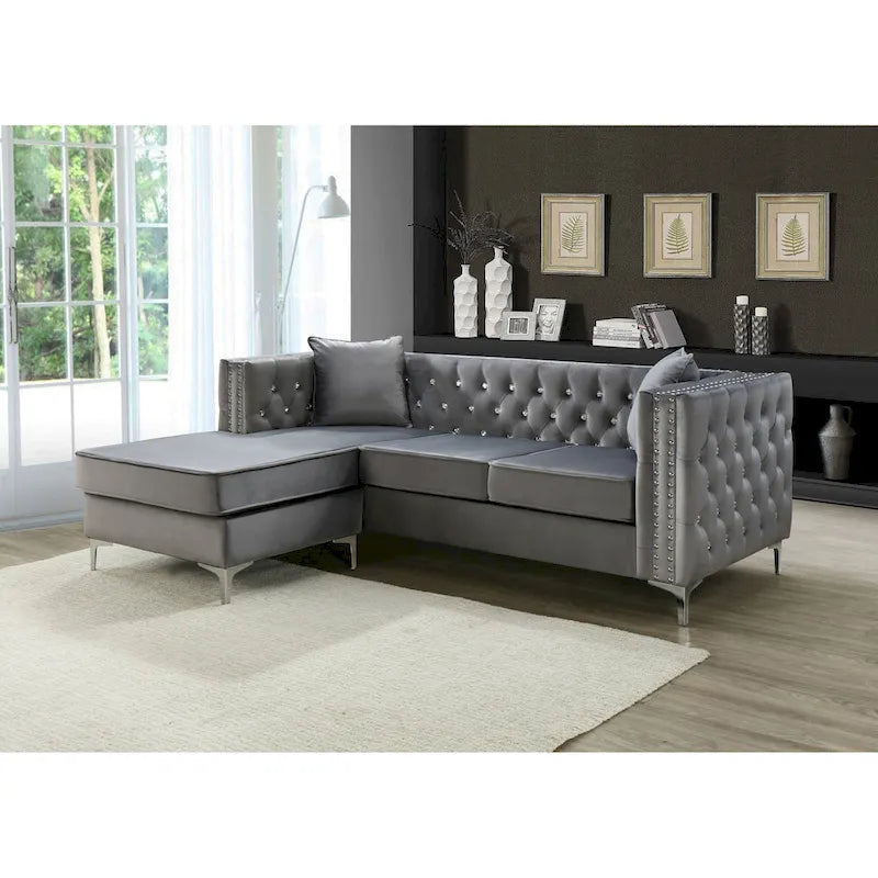 Paige Velvet Tufted Sofa with Chaise