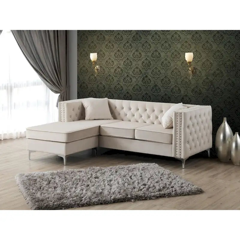 Paige Velvet Tufted Sofa with Chaise