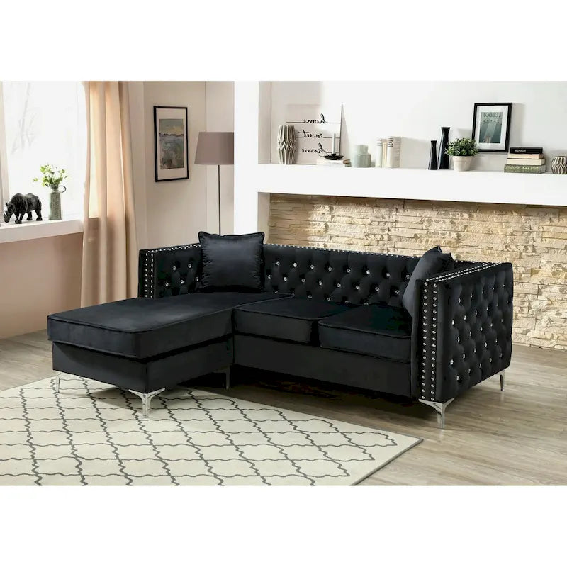 Paige Velvet Tufted Sofa with Chaise