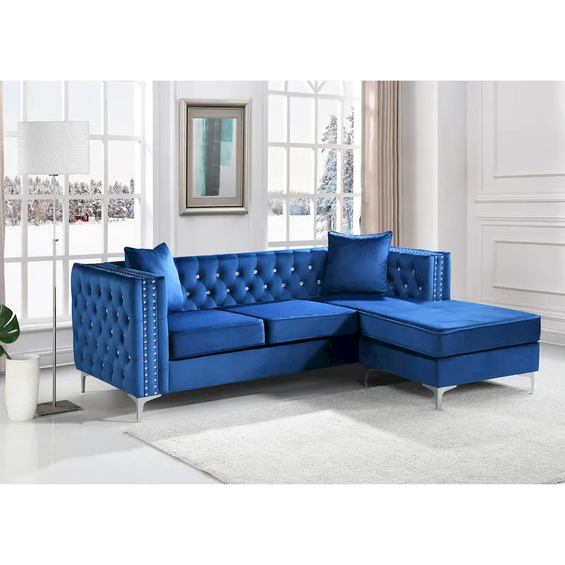 Paige Velvet Tufted Sofa with Chaise