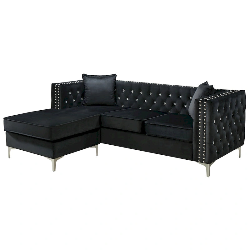 Paige Velvet Tufted Sofa with Chaise